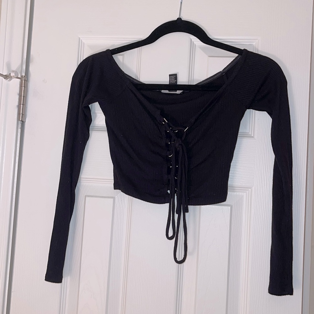 Black long-sleeved crop top. Size small.